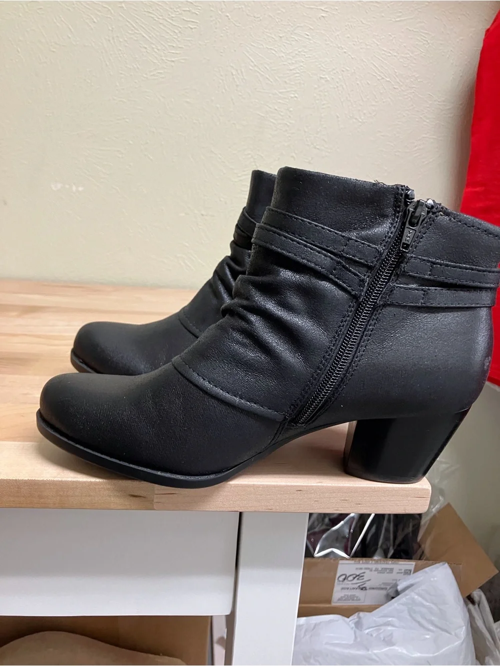 BareTraps Black Faux Leather Ankle Booties with Wrap Strap Detail